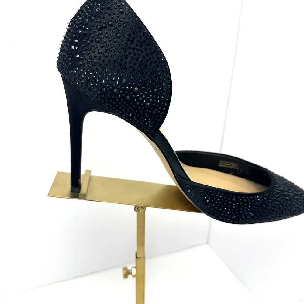 Jewel Badgley Mischka Black Rhinestone d'Orsay Pointed Toe Stiletto Pumps Size 8